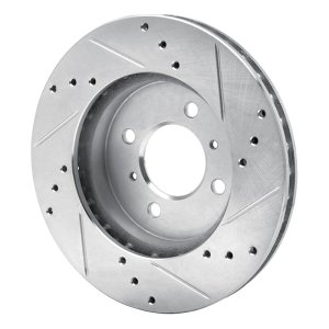 Mitsubishi Lancer Brake Rotor (1) - Front Left - R1 Concepts - Drilled & Slotted - Silver - `98-`07